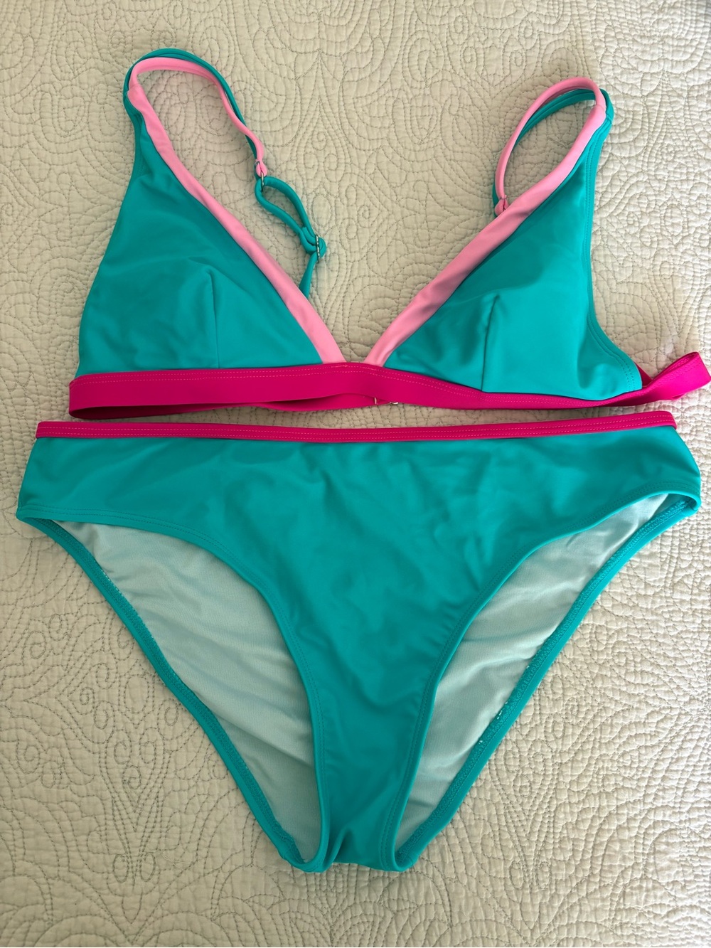 Turquoise Bikini Set with Pink Trim